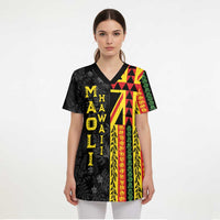 Hawaii Maoli Spirit Scrub Top Kakau Pattern With Flower Lei - Polynesian Pride