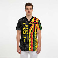 Hawaii Maoli Spirit Scrub Top Kakau Pattern With Flower Lei - Polynesian Pride