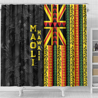 Hawaii Maoli Spirit Shower Curtain Kakau Pattern With Flower Lei - Polynesian Pride