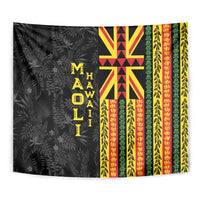 Hawaii Maoli Spirit Tapestry Kakau Pattern With Flower Lei - Polynesian Pride