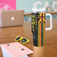 Hawaii Maoli Spirit Tumbler With Handle Kakau Pattern With Flower Lei - Polynesian Pride
