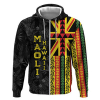 Hawaii Maoli Spirit Zip Hoodie Kakau Pattern With Flower Lei - Polynesian Pride