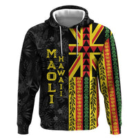 Hawaii Maoli Spirit Zip Hoodie Kakau Pattern With Flower Lei - Polynesian Pride