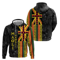 Hawaii Maoli Spirit Zip Hoodie Kakau Pattern With Flower Lei - Polynesian Pride