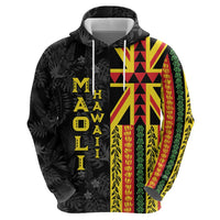 Hawaii Maoli Spirit Zip Hoodie Kakau Pattern With Flower Lei - Polynesian Pride