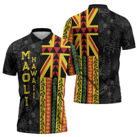 Hawaii Maoli Spirit Zipper Polo Shirt Kakau Pattern With Flower Lei - Polynesian Pride