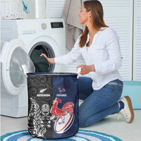 France And New Zealand Rugby Laundry Basket Les Bleus Rooster With Maori Tiki - Polynesian Pride