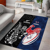 France And New Zealand Rugby Area Rug Les Bleus Rooster With Maori Tiki - Polynesian Pride