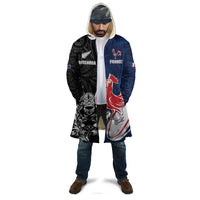 France And New Zealand Rugby Custom Cloak Les Bleus Rooster With Maori Tiki - Polynesian Pride