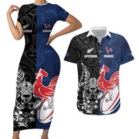 France And New Zealand Rugby Custom Couples Matching Short Sleeve Bodycon Dress and Hawaiian Shirt Les Bleus Rooster With Maori Tiki - Polynesian Pride