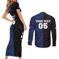 France And New Zealand Rugby Custom Couples Matching Short Sleeve Bodycon Dress and Long Sleeve Button Shirt Les Bleus Rooster With Maori Tiki - Polynesian Pride