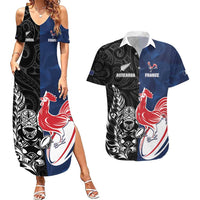 France And New Zealand Rugby Custom Couples Matching Summer Maxi Dress and Hawaiian Shirt Les Bleus Rooster With Maori Tiki - Polynesian Pride