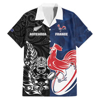 France And New Zealand Rugby Custom Family Matching Mermaid Dress and Hawaiian Shirt Les Bleus Rooster With Maori Tiki - Polynesian Pride