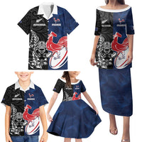 France And New Zealand Rugby Custom Family Matching Puletasi and Hawaiian Shirt Les Bleus Rooster With Maori Tiki - Polynesian Pride