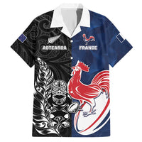 France And New Zealand Rugby Custom Hawaiian Shirt Les Bleus Rooster With Maori Tiki - Polynesian Pride