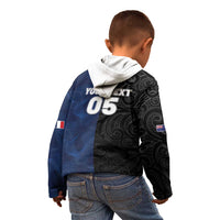 France And New Zealand Rugby Custom Kid Hoodie Les Bleus Rooster With Maori Tiki - Polynesian Pride
