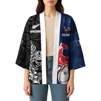 France And New Zealand Rugby Custom Kimono Les Bleus Rooster With Maori Tiki - Polynesian Pride