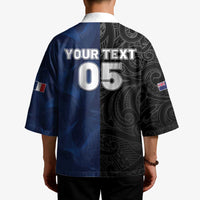 France And New Zealand Rugby Custom Kimono Les Bleus Rooster With Maori Tiki - Polynesian Pride