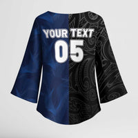 France And New Zealand Rugby Custom Kimono Sleeve Blouse Les Bleus Rooster With Maori Tiki - Polynesian Pride