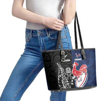 France And New Zealand Rugby Leather Tote Bag Les Bleus Rooster With Maori Tiki - Polynesian Pride