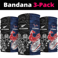 France And New Zealand Rugby Neck Gaiter Les Bleus Rooster With Maori Tiki - Polynesian Pride
