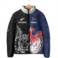 France And New Zealand Rugby Custom Padded Jacket Les Bleus Rooster With Maori Tiki - Polynesian Pride