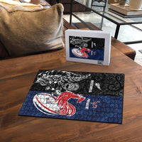 France And New Zealand Rugby Puzzle Les Bleus Rooster With Maori Tiki - Polynesian Pride