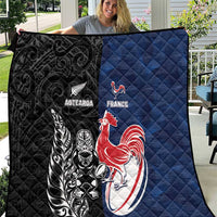 France And New Zealand Rugby Quilt Les Bleus Rooster With Maori Tiki - Polynesian Pride
