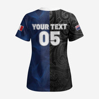 France And New Zealand Rugby Custom Scrub Top Les Bleus Rooster With Maori Tiki - Polynesian Pride