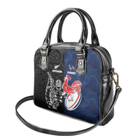 France And New Zealand Rugby Shoulder Handbag Les Bleus Rooster With Maori Tiki - Polynesian Pride