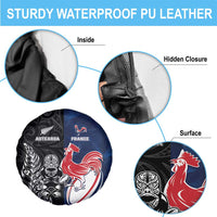 France And New Zealand Rugby Spare Tire Cover Les Bleus Rooster With Maori Tiki - Polynesian Pride