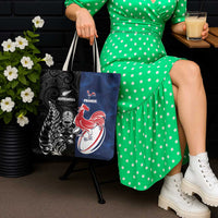 France And New Zealand Rugby Tote Bag Les Bleus Rooster With Maori Tiki - Polynesian Pride