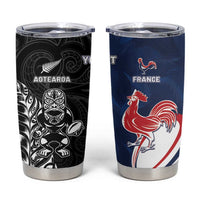 France And New Zealand Rugby Custom Tumbler Cup Les Bleus Rooster With Maori Tiki - Polynesian Pride