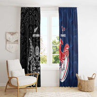 France And New Zealand Rugby Window Curtain Les Bleus Rooster With Maori Tiki - Polynesian Pride