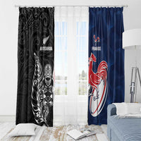 France And New Zealand Rugby Window Curtain Les Bleus Rooster With Maori Tiki - Polynesian Pride
