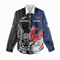 France And New Zealand Rugby Custom Women Casual Shirt Les Bleus Rooster With Maori Tiki - Polynesian Pride