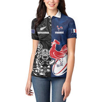France And New Zealand Rugby Custom Women Polo Shirt Les Bleus Rooster With Maori Tiki - Polynesian Pride