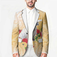 New Zealand Aotearoa Cockatoo Blazer Maori Pattern With Pohutukawa Flowers LT05 - Polynesian Pride