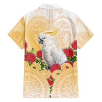 New Zealand Aotearoa Cockatoo Family Matching Short Sleeve Bodycon Dress and Hawaiian Shirt Maori Pattern With Pohutukawa Flowers