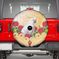 New Zealand Aotearoa Cockatoo Spare Tire Cover Maori Pattern With Pohutukawa Flowers