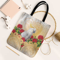 New Zealand Aotearoa Cockatoo Tote Bag Maori Pattern With Pohutukawa Flowers