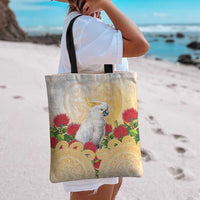 New Zealand Aotearoa Cockatoo Tote Bag Maori Pattern With Pohutukawa Flowers