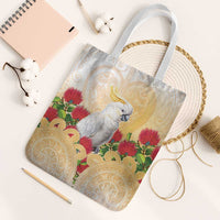 New Zealand Aotearoa Cockatoo Tote Bag Maori Pattern With Pohutukawa Flowers