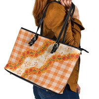 Orange Hawaii Palaka Leather Tote Bag Hawaiian Ilima Lei LT05 - Polynesian Pride