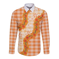 Orange Hawaii Palaka Long Sleeve Button Shirt Hawaiian Ilima Lei
