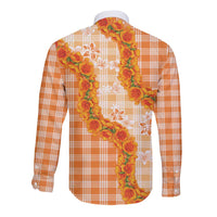 Orange Hawaii Palaka Long Sleeve Button Shirt Hawaiian Ilima Lei