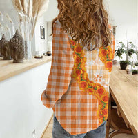 Orange Hawaii Palaka Women Casual Shirt Hawaiian Ilima Lei LT05 - Polynesian Pride