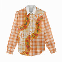 Orange Hawaii Palaka Women Casual Shirt Hawaiian Ilima Lei LT05 - Polynesian Pride