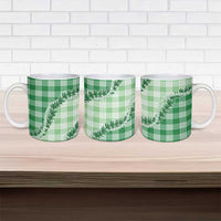 Green Hawaii Palaka Ceramic Mug Hawaiian Pikake Lei