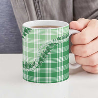 Green Hawaii Palaka Ceramic Mug Hawaiian Pikake Lei